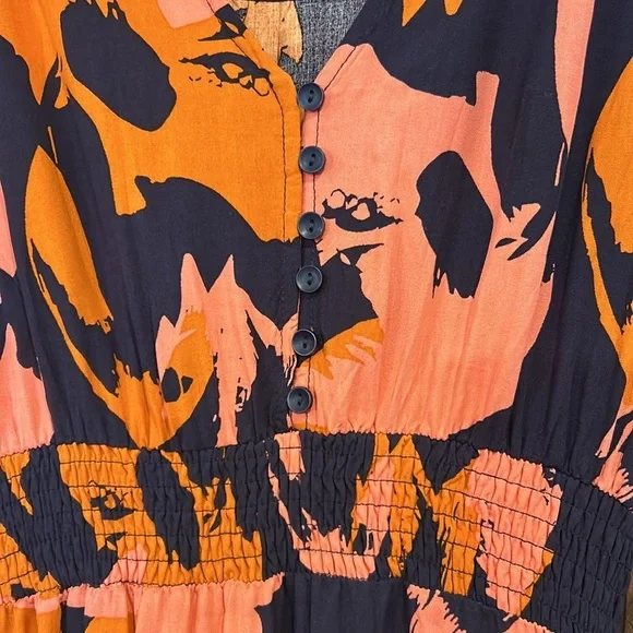 Abel The Label Clare Combo Maxi Dress Flutter Sleeve Smocked Pleated Small - Picture 13 of 13